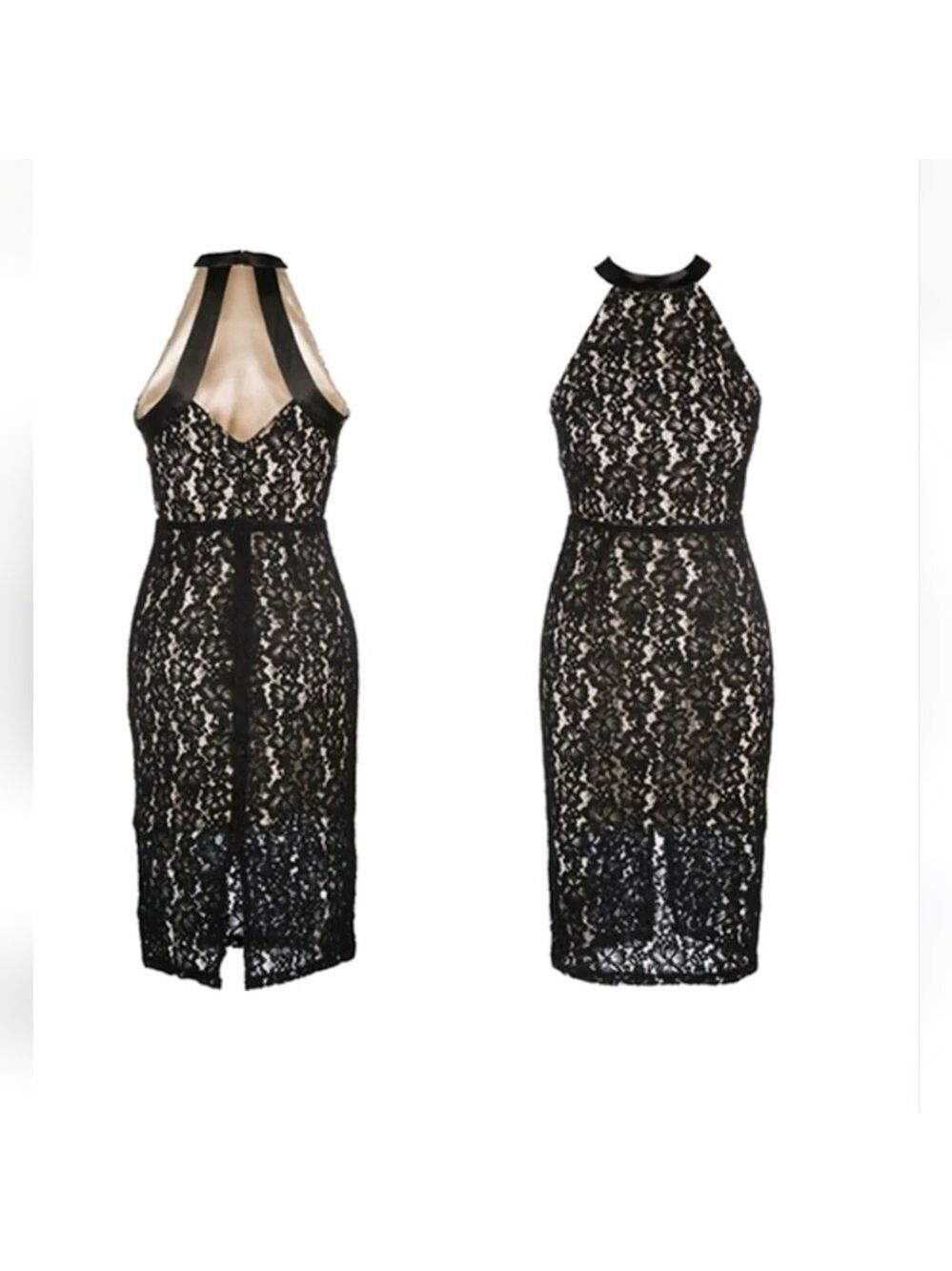 NWT A.B.S. Collection Black Lace Halter Dress, Size 10